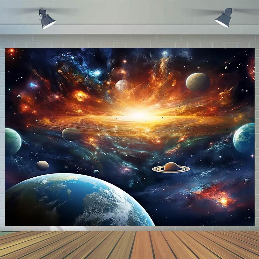 1 Piece Space Starry Sky Planet Nebula Pattern Background Cloth Traditional Party Decoration