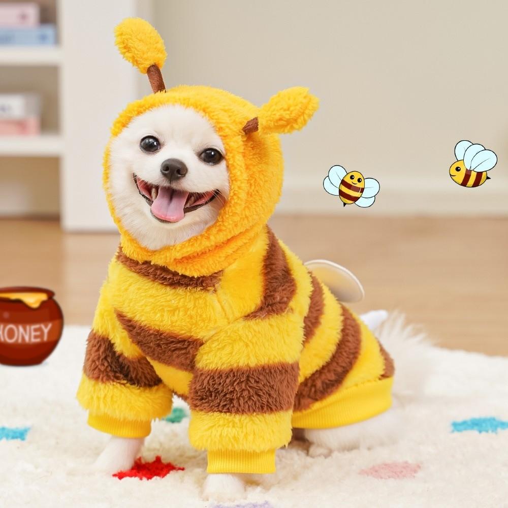 Plüschmaterial Haustierkleidung Bienen-Cosplay Kapuzenpullover Hunde-Verwandlungsoutfit Mittelgroßer Hund