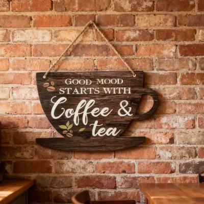 Segno Appeso Tazza da Caffè in Legno Buon Umore Inizia con il Caffè Tè Placca per Porta Cucina Caffetteria Angolo Caffè Decorazione da Parete Ornamento