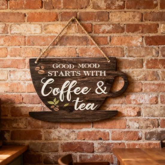 Wooden Coffee Cup Hanging Sign Good Mood Starts with Coffee Tea Door Plaque Kitchen Cafe Coffee Corner Wall Hanging Decoration Ornament