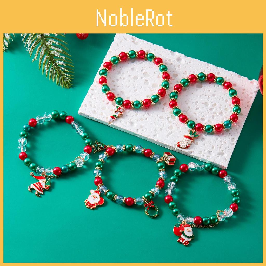 Holiday Gift Christmas Beaded Bracelet With Bells And Snowflakes For Women