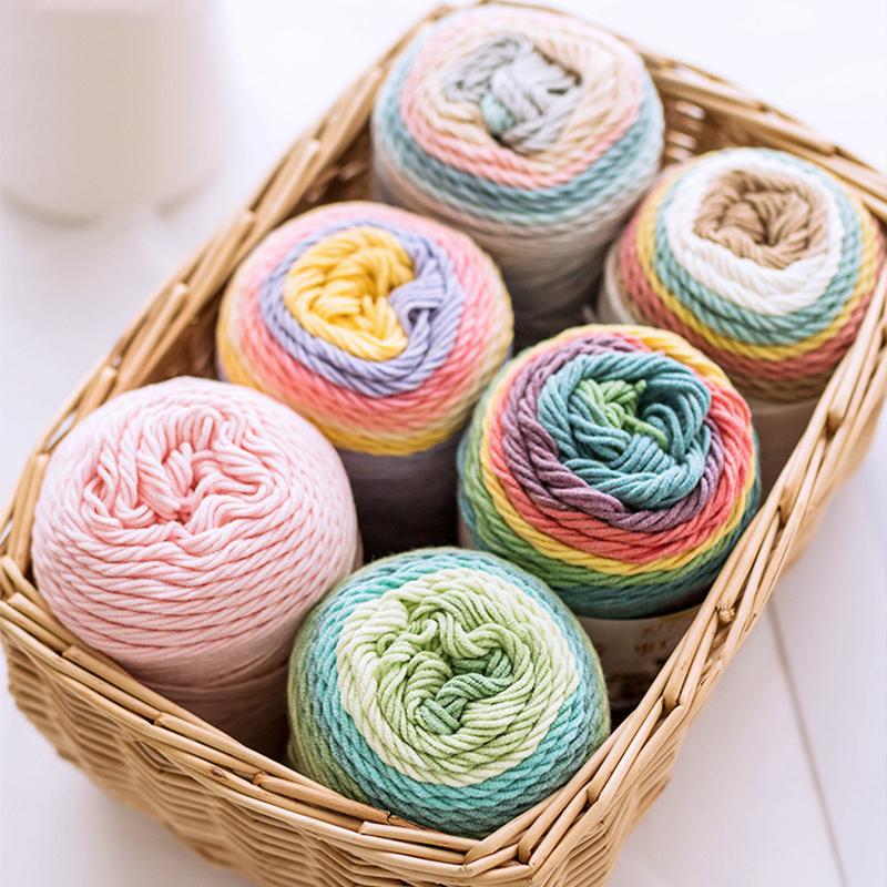 2 Pcs Rainbow Cotton Yarn Segment Dyeing 100g/Ball 5 Strands Of Thick Wool Line DIY Knitting Crochet Sweater Scarf Blanket