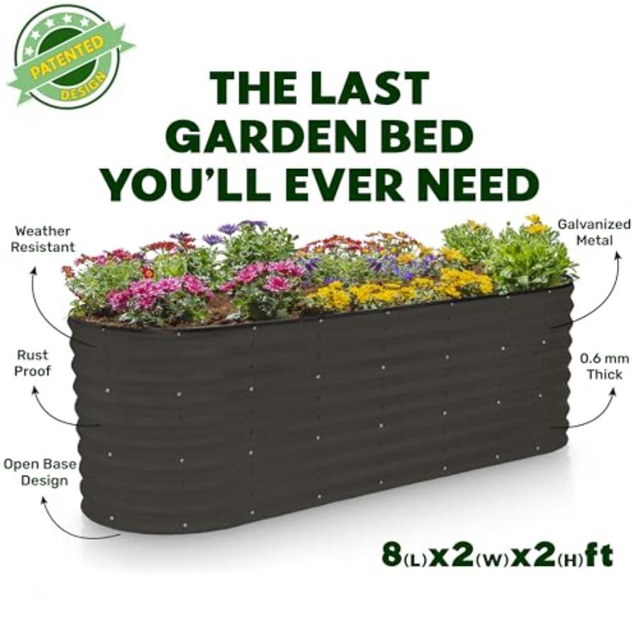Galvanized Raised Garden Beds Outdoor 8×2×2 Ft Planter Raised Beds for Gardening Vegetables Flowers Black Large Metal Garden Bo