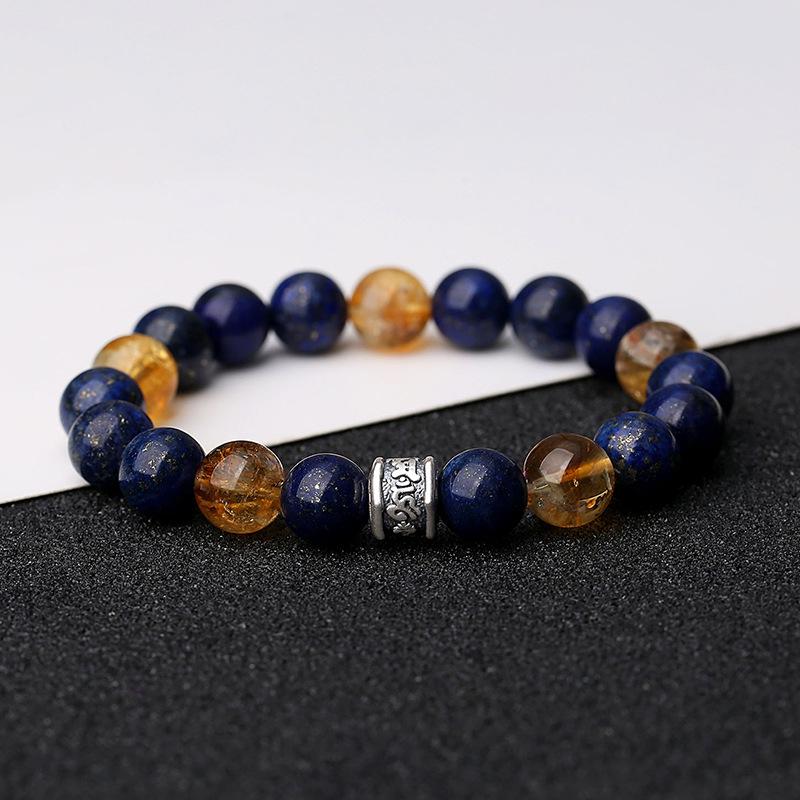 Ticia Men s Six-Character Mantra Bracelet in Pure Silver 999 with Retro Lapis Lazuli and Color Block Design. Pure Silver