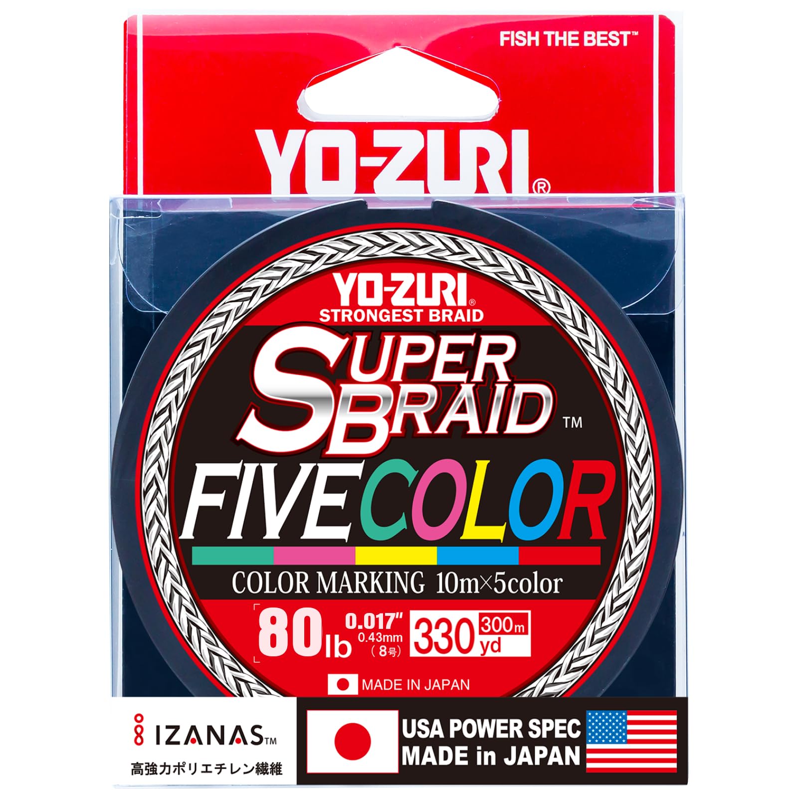 PE Line Super Braid Five Color 330YDS 80Lbs 5 colors YO-ZURI Colors