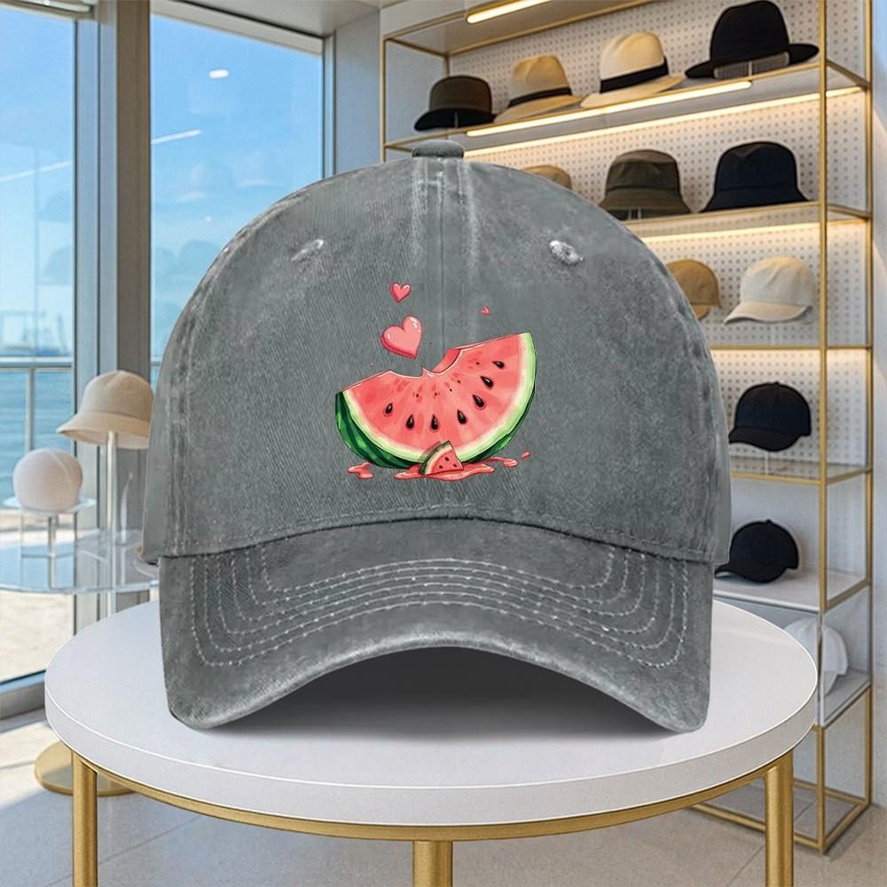 Watermelon Print Baseball Cap Vintage Distressed Cotton Adjustable Unisex Casual Summer Duckbill Hat