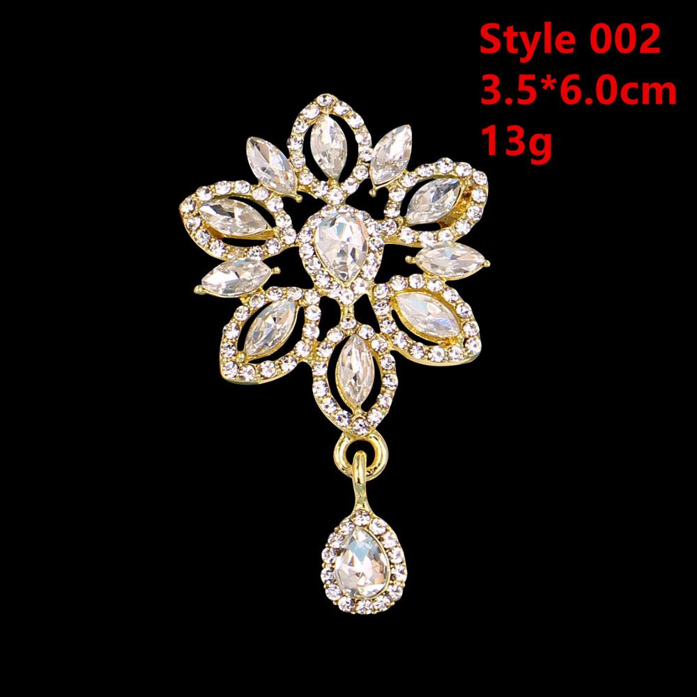 DIEZI Luxury Gold Silver Color Crystal Brooches for Women Girls Wedding Bridal Bouquet Water Drop Flower Brooch Pins Accessories