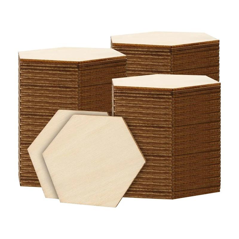 50 Stück 8-12 cm Natürliche Unfertige Holz Sechskantstücke, Leere Sechseckige Scheiben für DIY Handwerk, Malerei, Beizen, Heimparty Dekoration