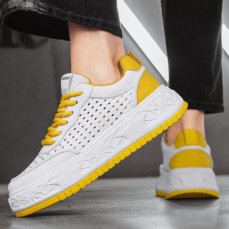 Casual sports hollow men's shoes summer new breathable punching fashion little white shoes personalized thick sole heightening shoes board shoes