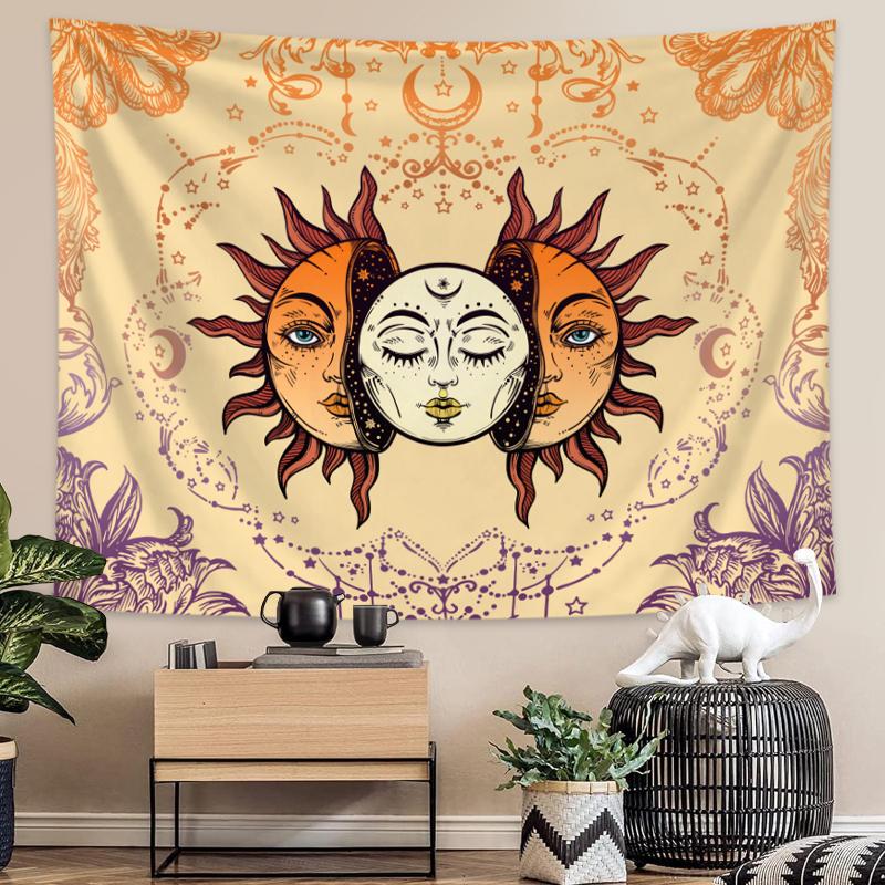 1pc Sun, Moon, Hippie Style Tapestry, Colorful Lunar Phase Tapestry, Bohemian Decorative Wall Hanging for Bedroom Decoration