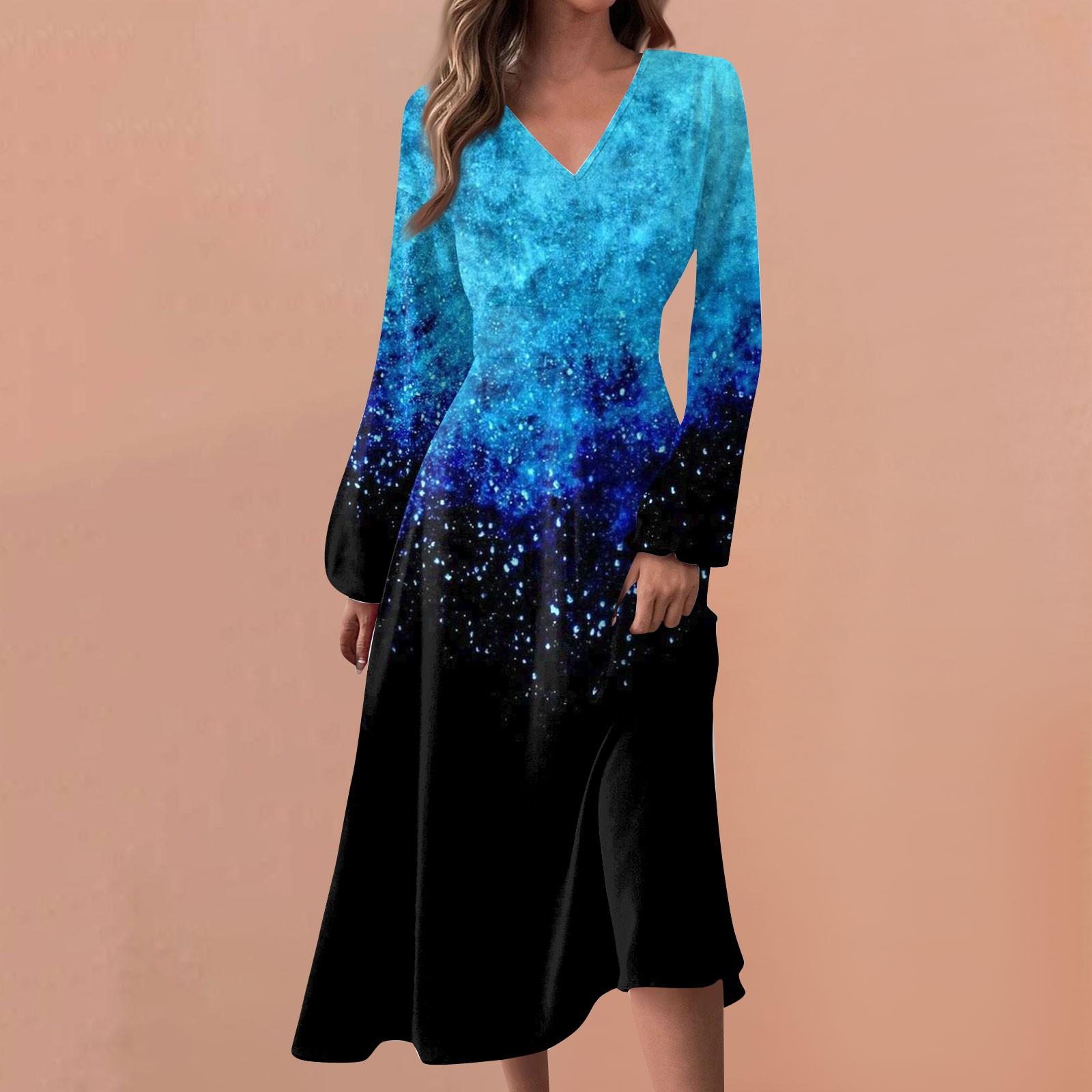 

Женские весенне-осенние повседневные модные длинные платья с v-образным вырезом и длинным рукавом с градиентным принтом M