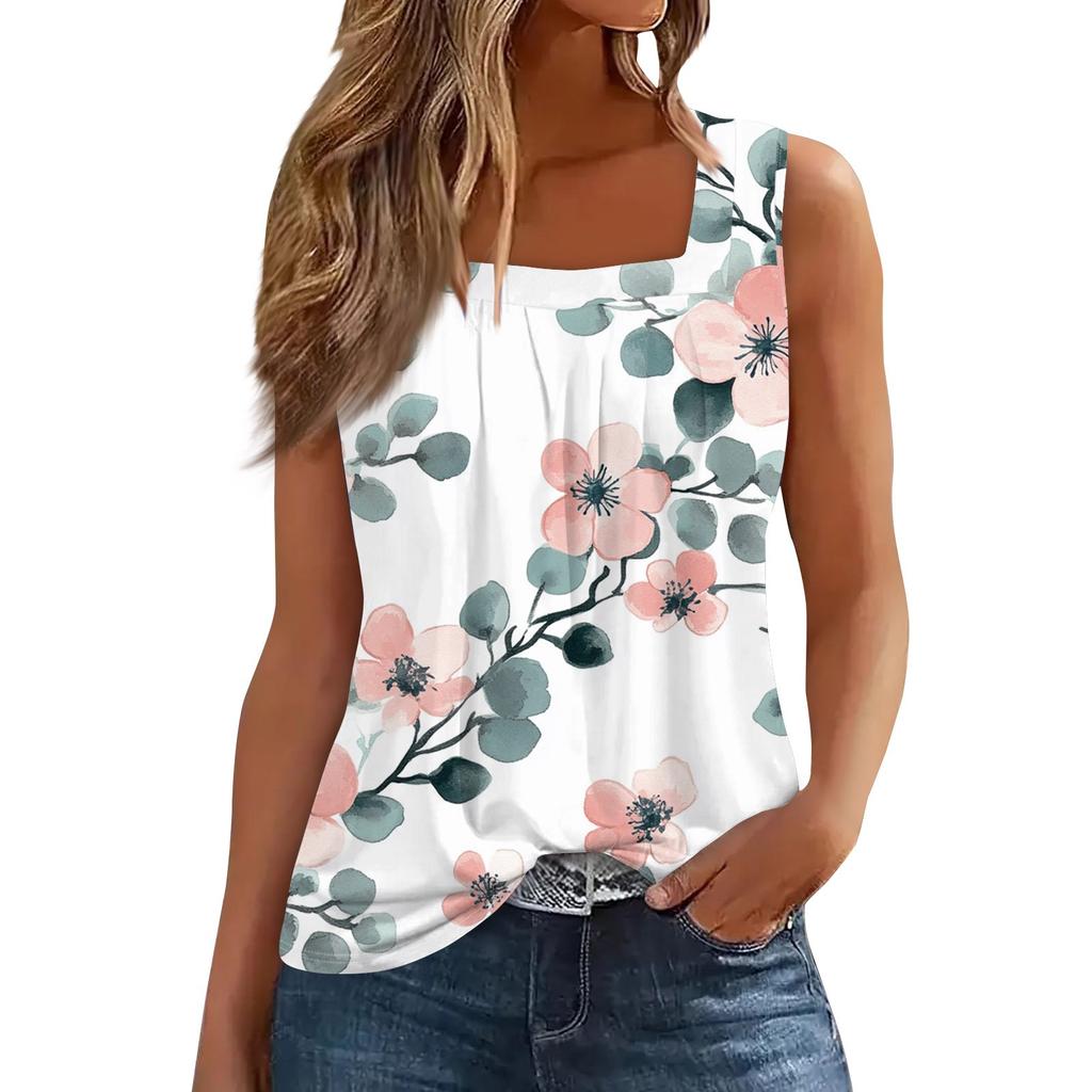 Ärmelloses T-Shirt mit plissiertem, quadratischem Kragen für Damen