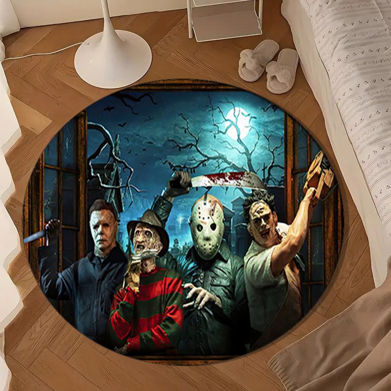 Horror Movie Characters Collage Round Rug for Livingroom,Bedroom, Palyroom, Chair Rug, Area rug, Circle Carpet, Large Size Fan Christmas gift