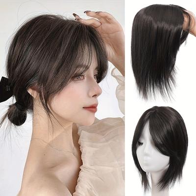 Συνθετικό Τούπετ για Γυναίκες Με Κλιπ Φιγούρα Οκτώ Φράντζα στο Πάνω Μέρος Προσθέστε Όγκο Αφράτο Τούλι για Κάλυψη Άσπρων Μαλλιών Ψεύτικη Φράντζα Ελαφρύ Τούλι