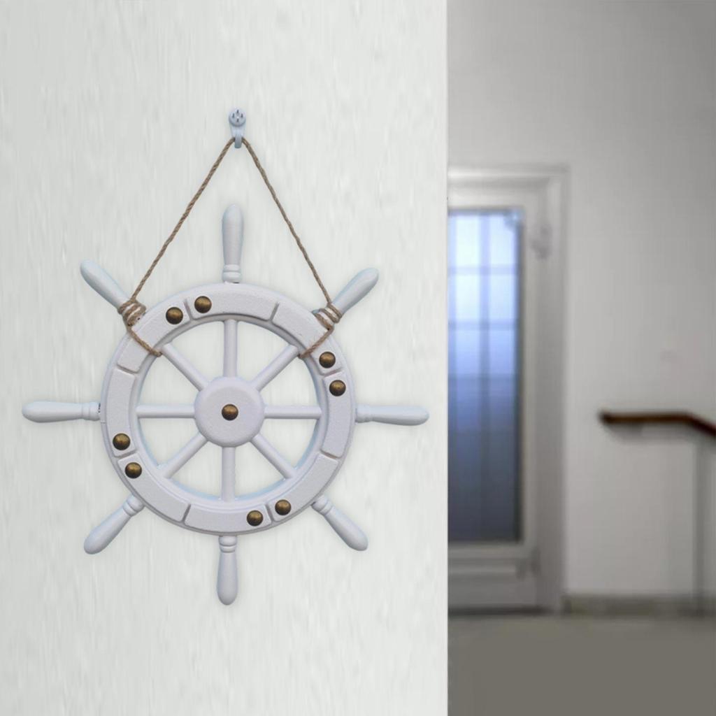 Beach Style Wooden Ship Wheel Rudder Wall Hanging Nautical Steering Wheel for Sea Decor Home