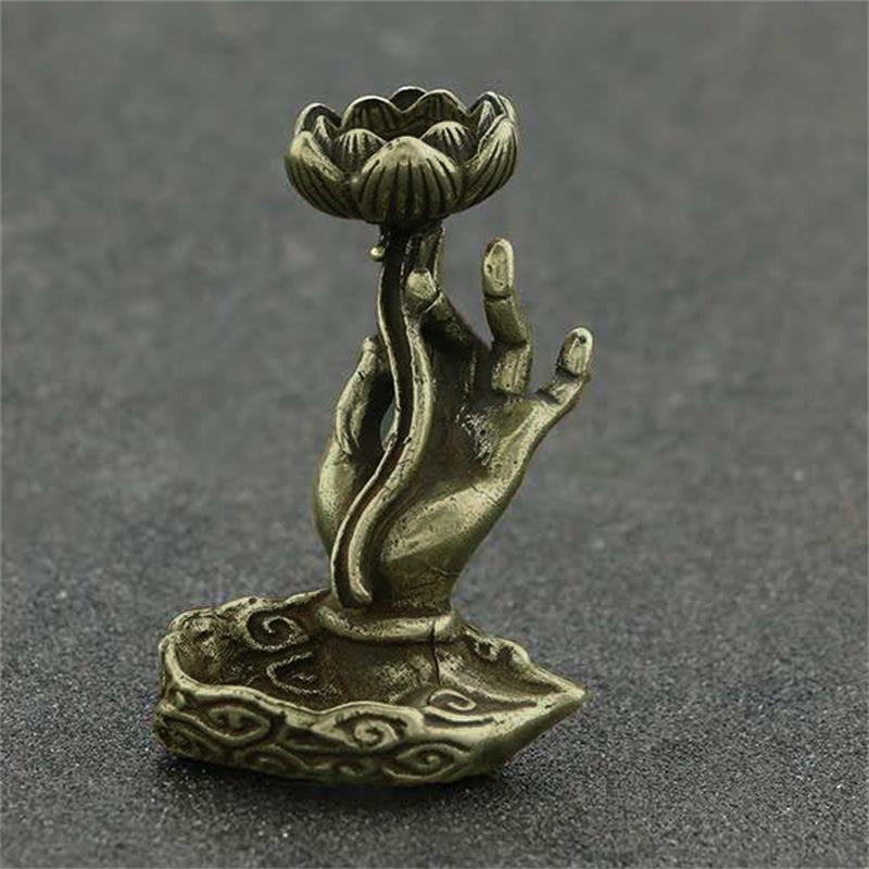 Vintage Buddha Hand Lotus Räuchergefäß Sandelholz Räucherkegel Halter Messing Rückfluss Räucherkegel Halter Ornamente Büro Schreibtisch Heimdekoration
