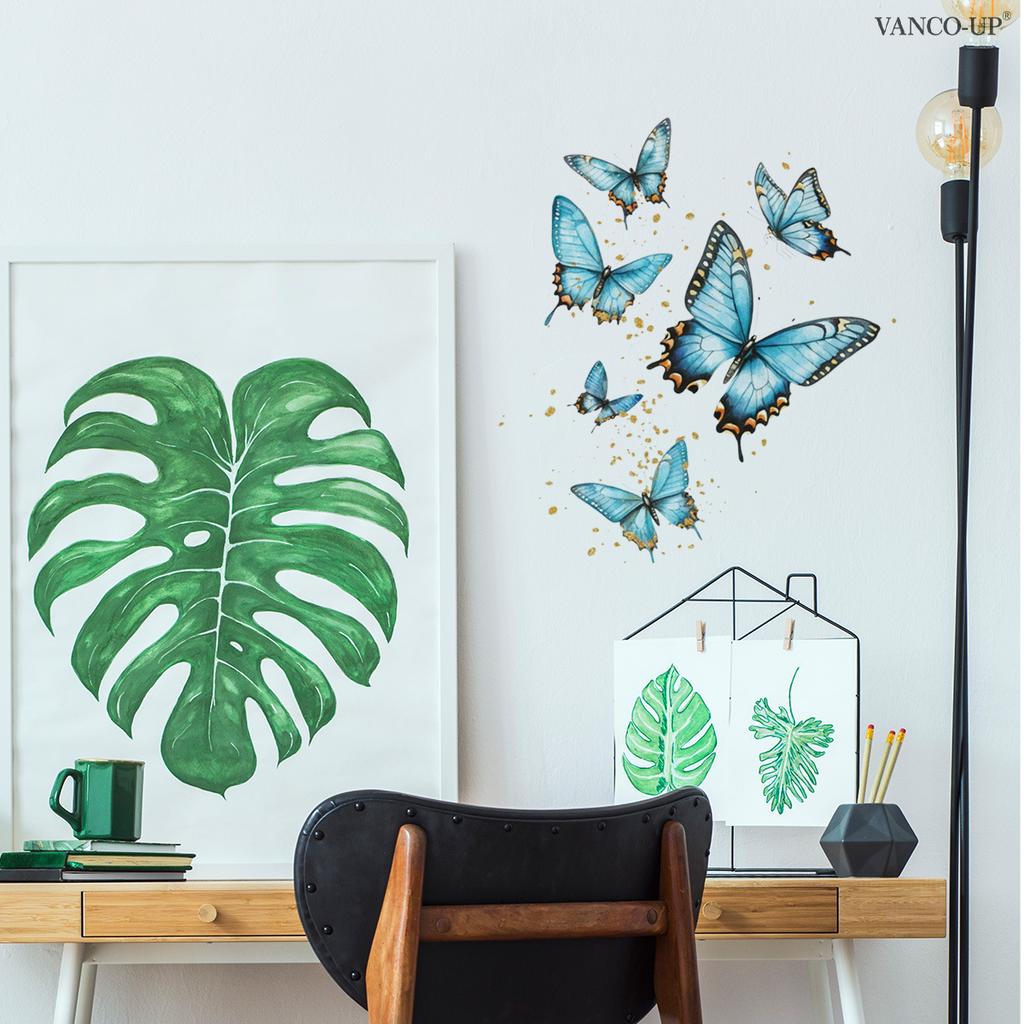 Self-adhesive Fresh Potted Flowers Butterflies Wall Stickers for Living Room Bedroom Home Background Decor