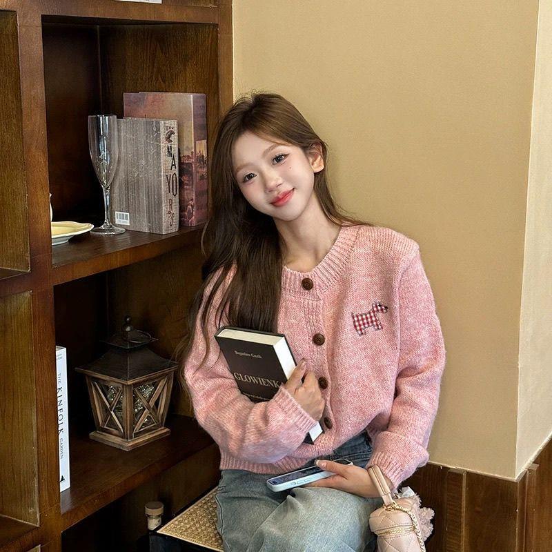 

Милый кардиган вязаный свитер мягкий и липкий осенний новый ленивый стиль свободная куртка one size розовый