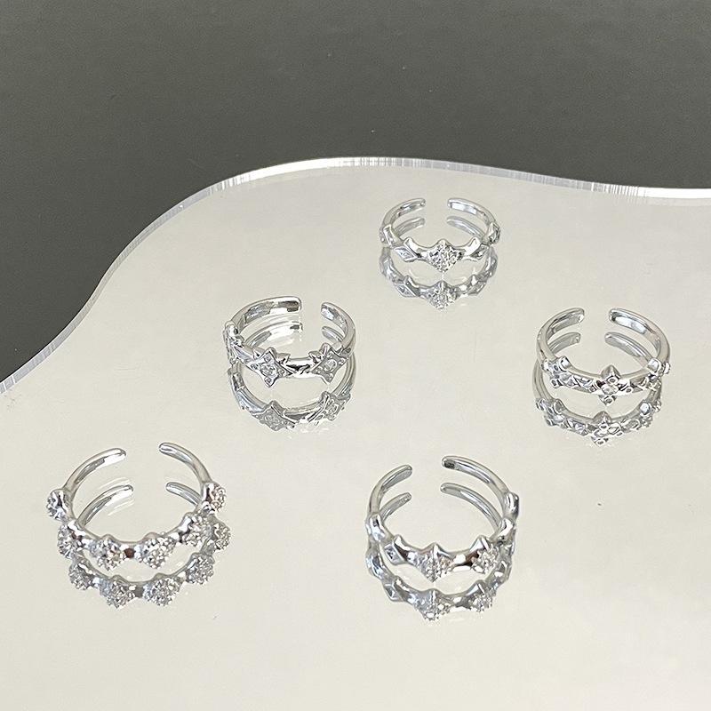 Hexagram Sweet Cool Wind Inlaid Zir*****Pen Ring Plain Ring Design Sense Light Luxury Personalized Ring Niche Jewelry