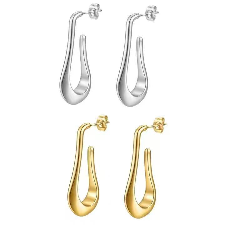 Minimalist U-Shaped Water Drop Earrings - French Design, Elegant Luxury Style for Women