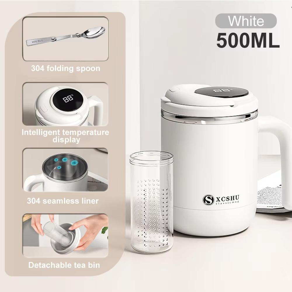 

500 мл кружка для кофе с ситечком для чая умная термокружка для кофе для офиса герметичная чашка для чая из нержавеющей стали чашки для питья с ложкой 500ML белый