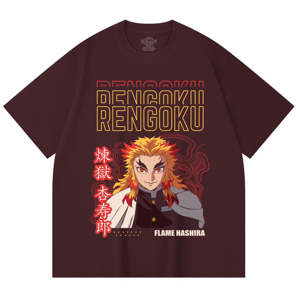 

230 Gsm 100% Cotton Demon Slayer V117 Rengoku Print Unisex Heavy Cotton T Shirt 2XL
