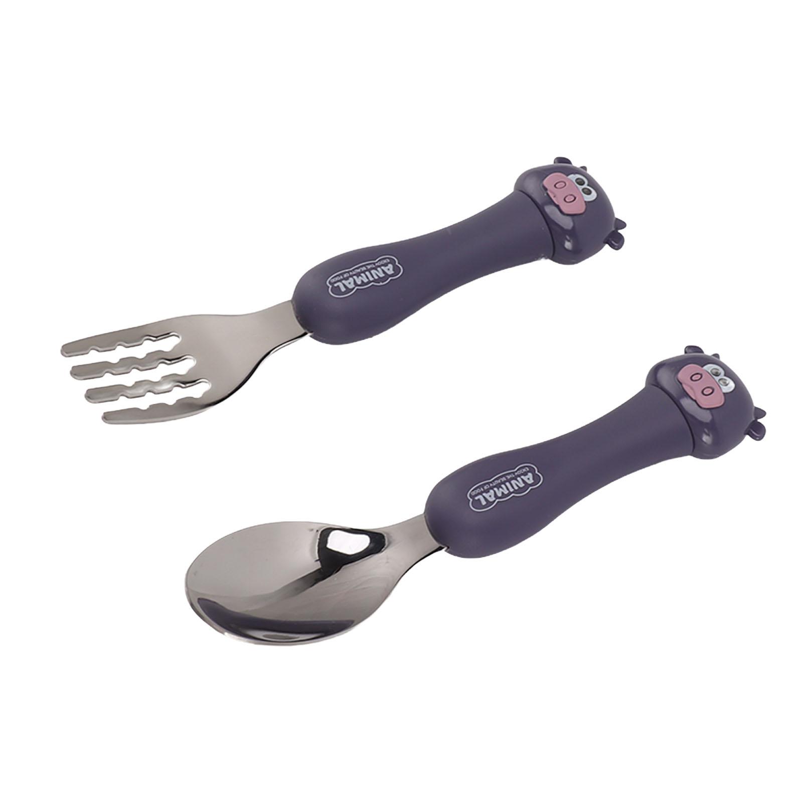 

Cartoon Fork Spoon Stainless Steel Baby Feeding Training Spoons Forks Portable Children Animal Tableware for Kids Calf L