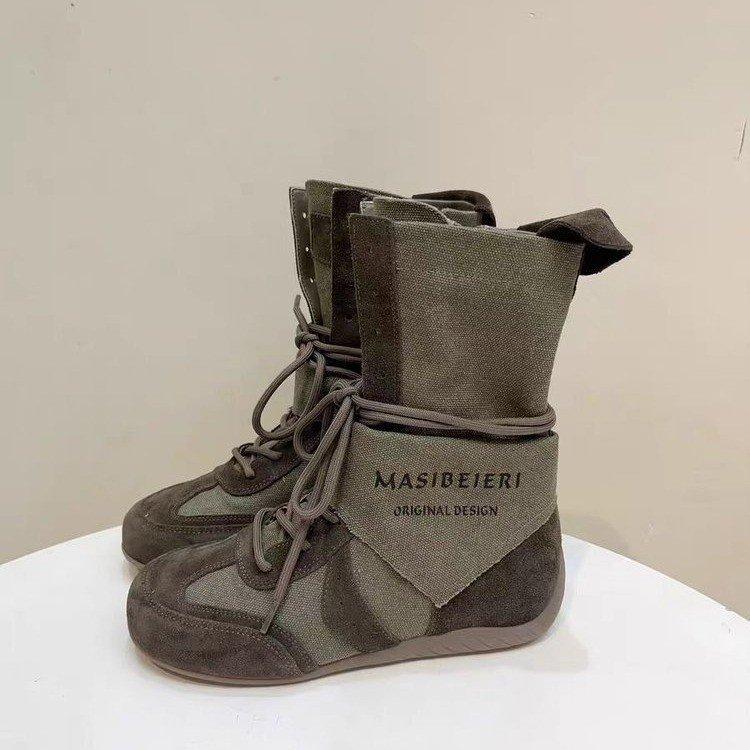 Wasteland Wind Heightening Lace-up Martin Boots Women's 2025 New Versatile Retro Mid-tube Outdoor Thin Tooling Women's Boots