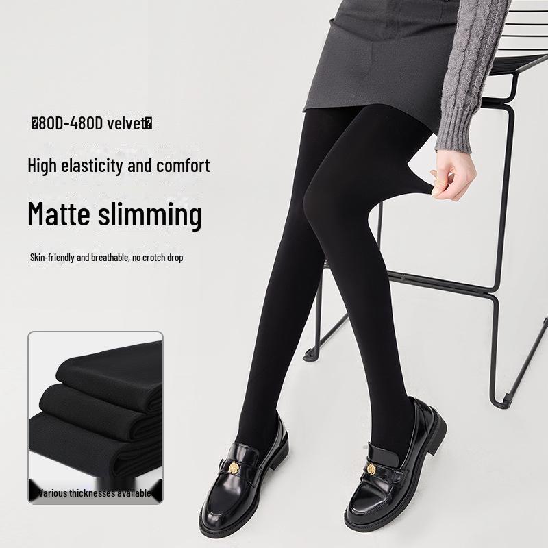 Women's Thick Velvety Black Pantyhose - Anti-Snag, Single-Layer Bare Leg Effect for Spring & Autumn.
