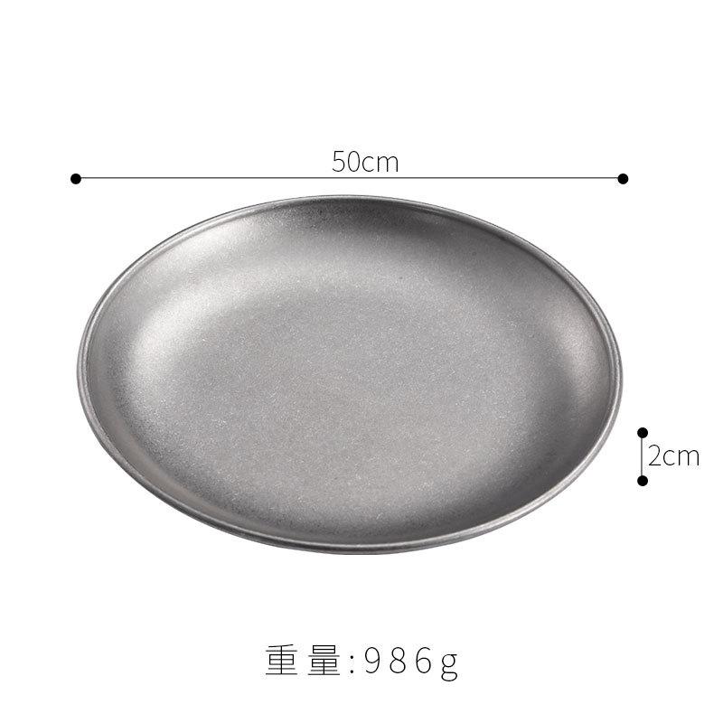 Korean version of stainless steel plate coffee shop tray flat bottom shallow plate barbecue plate bone plate retro tableware