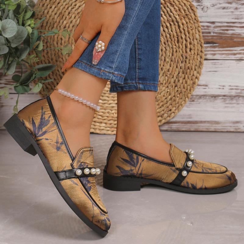 Fashion 2024 New Knitted Fashion Flat Women's Pearl Element Mesh Loafers Stretch Shallow Flats