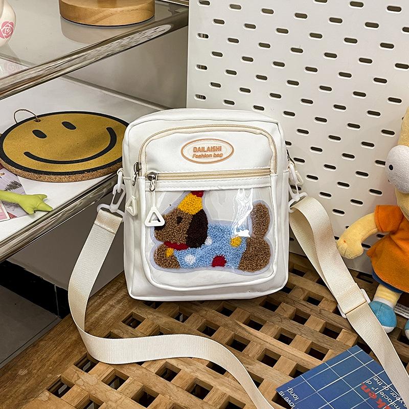 

New cute soft girl messenger bag girl cartoon plush transparent bag student versatile mobile phone shoulder bag 22*20*8cm белый