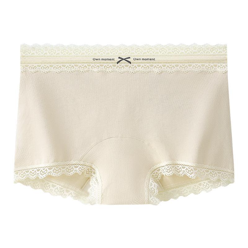 Ladies Spring and Autumn Vintage Lace Edge Cotton Skin Friendly Hip Breathable Mid Waist Flat Angle Briefs