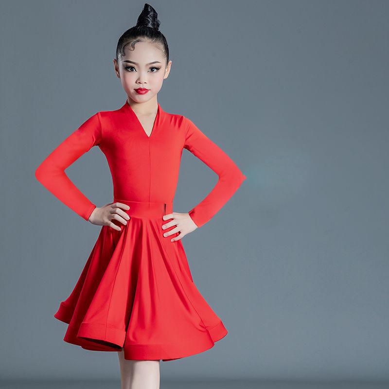 Rochie de dans latin pentru fete Rochie de dans pentru fete cu mânecă lungă și crăpătură Rochie de dans latin Îmbrăcăminte de performanță Set din două piese