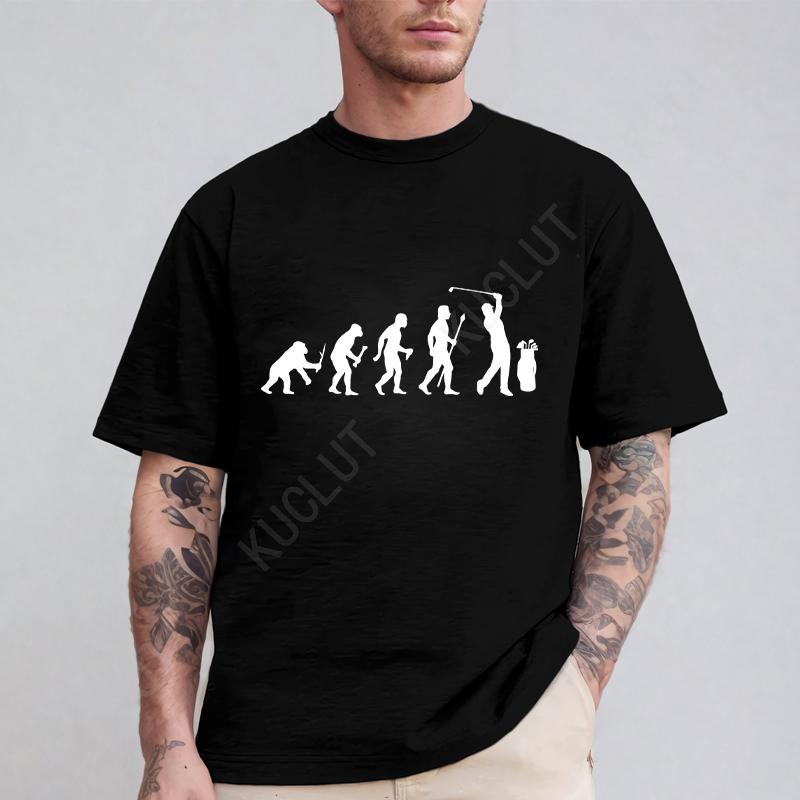 Fashion Brand Clothing Golf Evolution of Man Men's Tee Shirt Round Neck Shirt Short Sleeve Breathable Fashion Casual Shirt Tops