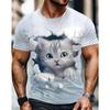 Letní Pánská Trička s Krátkým Rukávem s 3D Potiskem Kreslené Kočky s Kulatým Výstřihem
