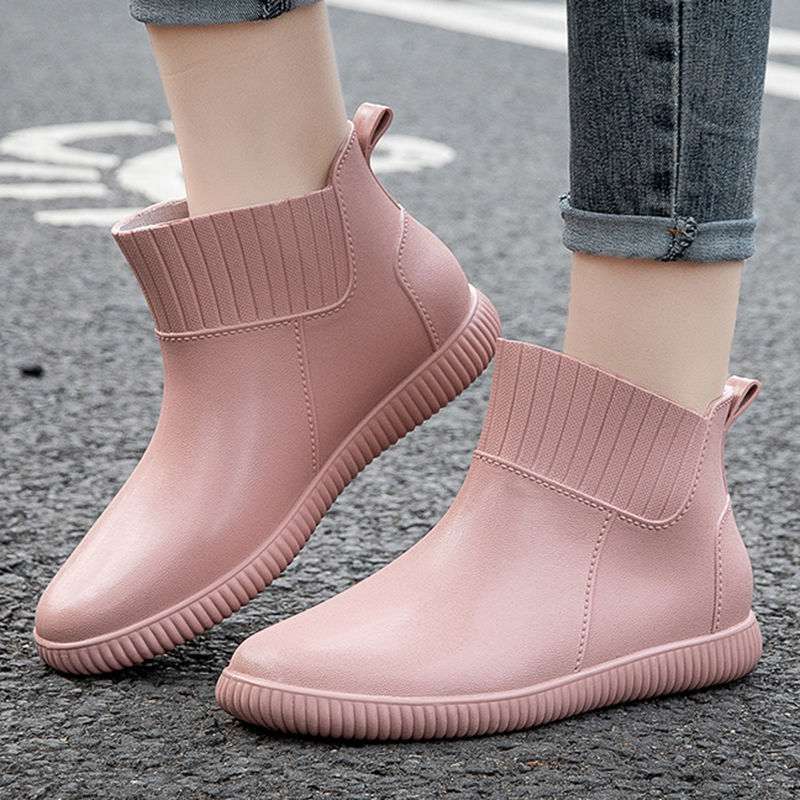 Short tube fashion waterproof shoes women's rubber shoes kitchen work rain shoes rain boots non-slip cover shoes students Korean version outside wear