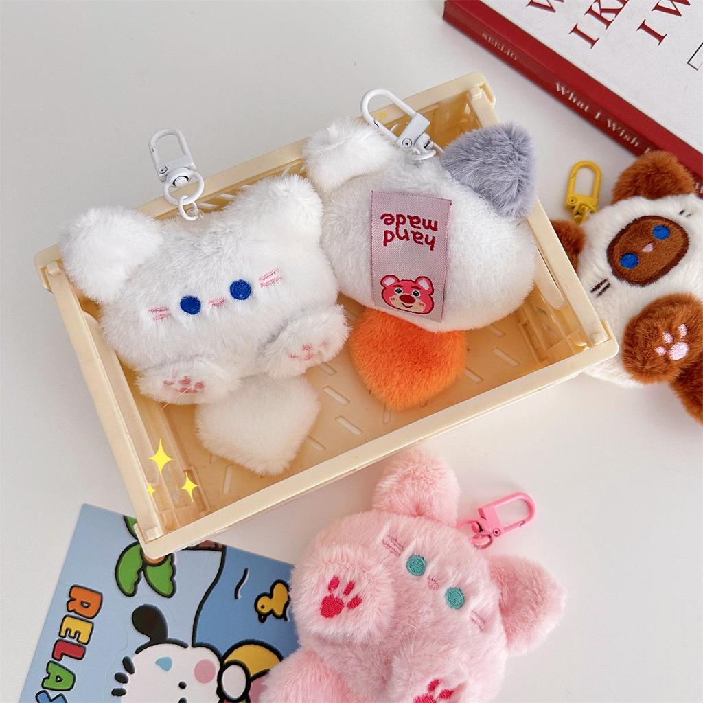 Cute Fluffy White Cat Ball Keychain Pendant - Cartoon Bag Charm with Small Doll Clothes