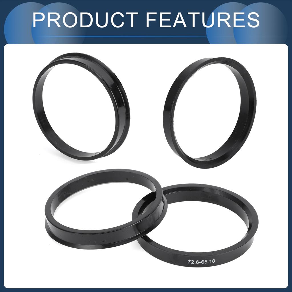 INFINAUTO Hub Centric Ring 65.1mm ID 72.6mm OD Car Wheel Hub Ring ABS Plastic Black 4pcs