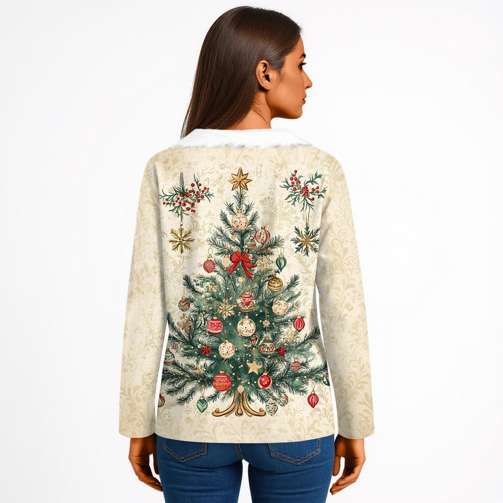 Women's T Shirt Tee Christmas Print Shirt Long Sleeve Party Christmas Fleece Collar V Neck  Top