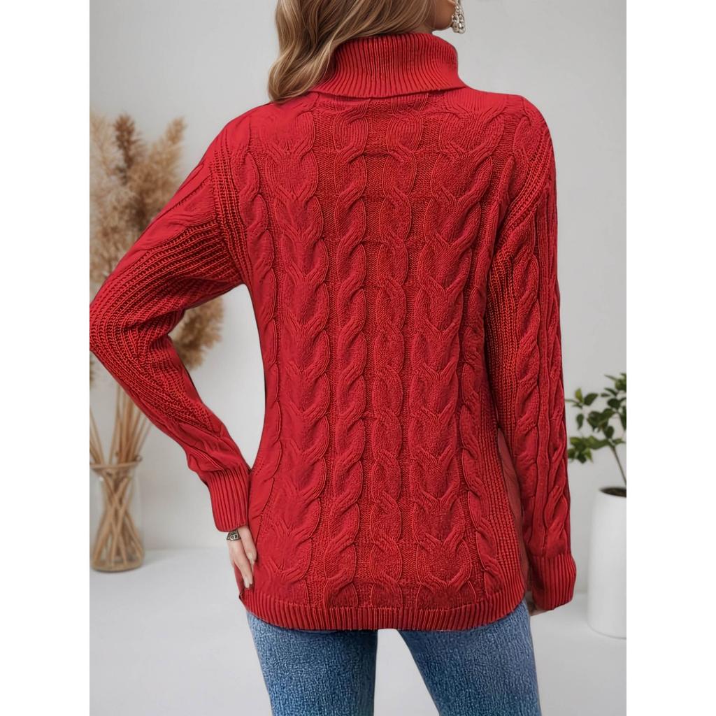 Women's High Collar Sweater - Soft Elastic Pullover, Essential Solid Color Top for Autumn and Winter, Hand Washed, Comfortable and Fitted