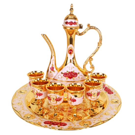 8Pcs/Set European Cup Kettle Vintage Metal Wine Wedding Tray Kit Home Gifts