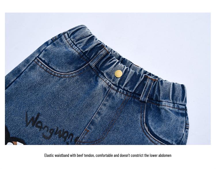 Girls' Cartoon Jeans - Spring/Autumn, Korean Style Loose Fit, Wide-Leg Trousers for Kids