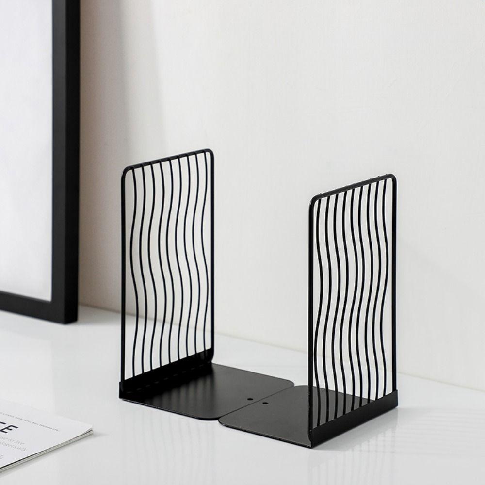 Hollow Metal Bookends Sturdy Document Holder Modern Simple Book Stand  Classroom