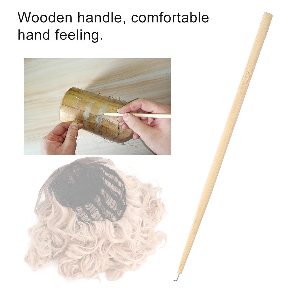 Hooking Hair Ventilating Needle with Wood Handle Lace Wig False Beard Making Repairing Weaving S