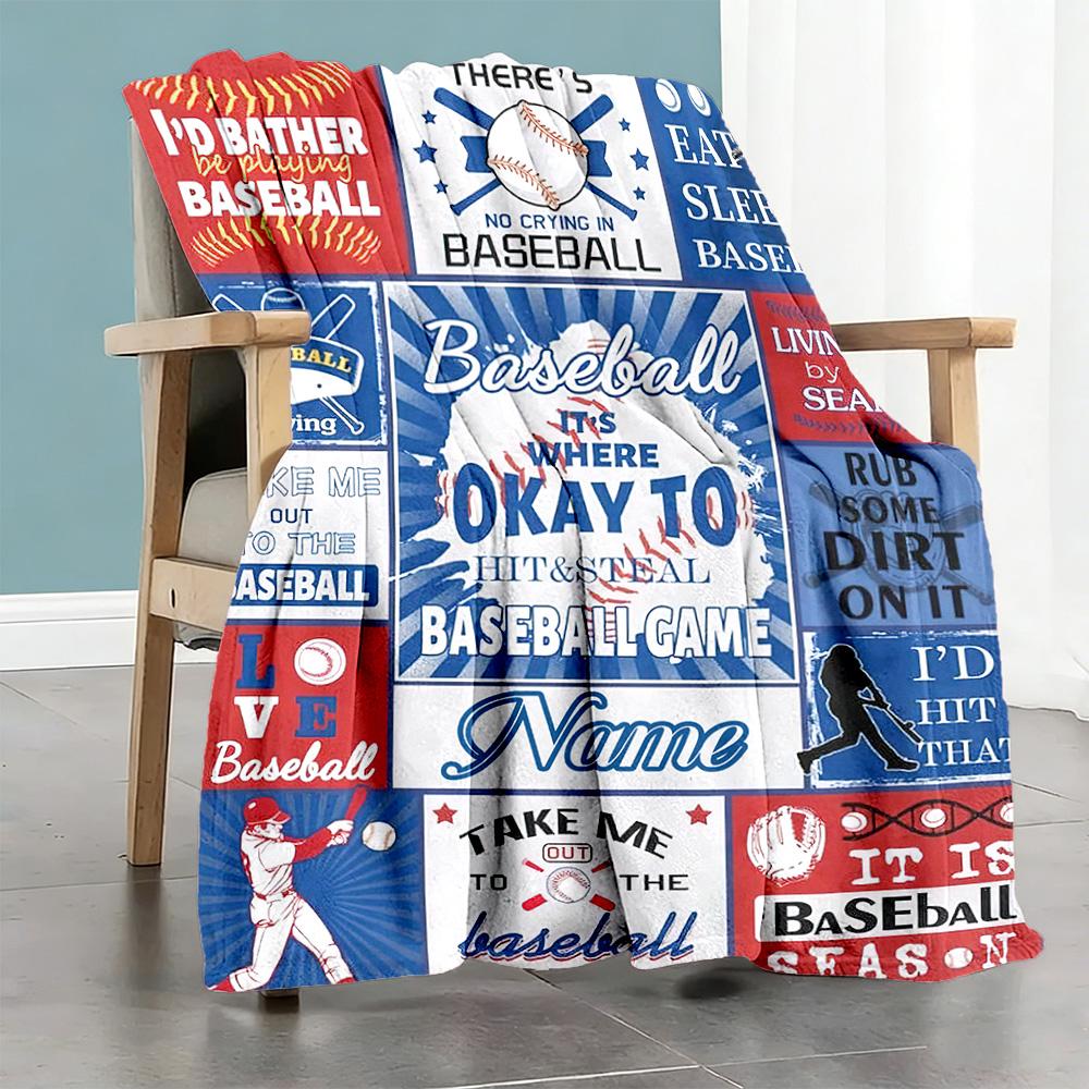 Blue Softball Customize Your Name Blanket Lightweight Personalized Blanket Soft Warm Cozy Great for Sofa Picnics Bed Livingroom All-Season Use