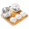 Household Kung Fu Tea Set, 1 Cover Bowl, 3 Cups with Dry Tray, Tea Making and Reception Ceramic Cup Set
