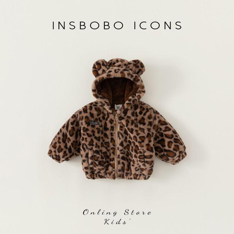 Kids Furry Coat Leopard Print Autumn New Arrival Girl Lamb Wool Clothes Baby Girl Tops Thickened Thermal Autumn Clothing Men