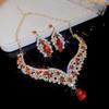 Two-Piece Rhinestone Inlaid Water Drop Earrings & Necklace - European Retro Luxury Style for Women