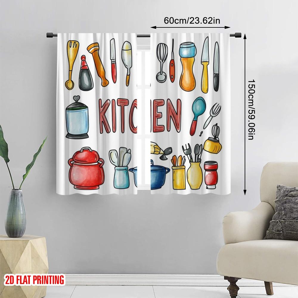 2 szt., druk płaski 2D Zasłony Narzędzia kulinarne Sztuka Poliester Łatwy montaż (bez pręta) Do użytku na wszystkie pory roku do sypialni i różnych innych miejsc